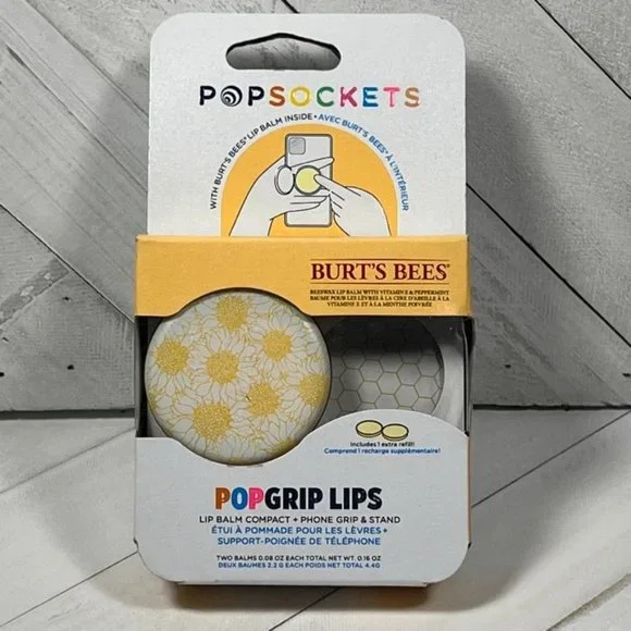 POPSOCKETS BURT'S BEES LIP BALM COMPACT+PHONE GRIP STAND -NEW